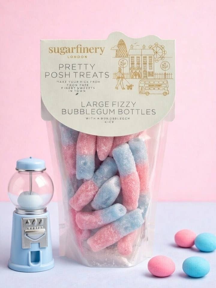 Fizzy Bubblegum Bottles - Pretty Posh Treats Pouch for wholesale by sugarfinery limited