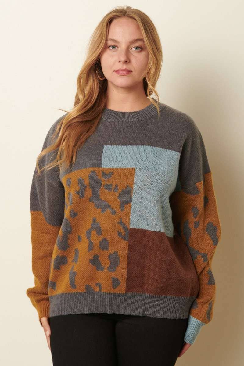mittoshop - Wholesale Knit Sweater - Women's - PLUS ANIMAL PRINT COLOR BLOCK SWEATER6