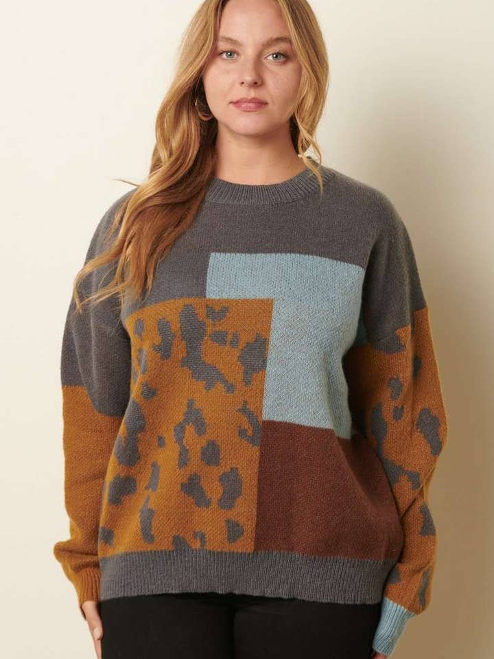 mittoshop – wholesale Knitted jumper – Women′s – PLUS ANIMAL PRINT COLOR BLOCK SWEATER6
