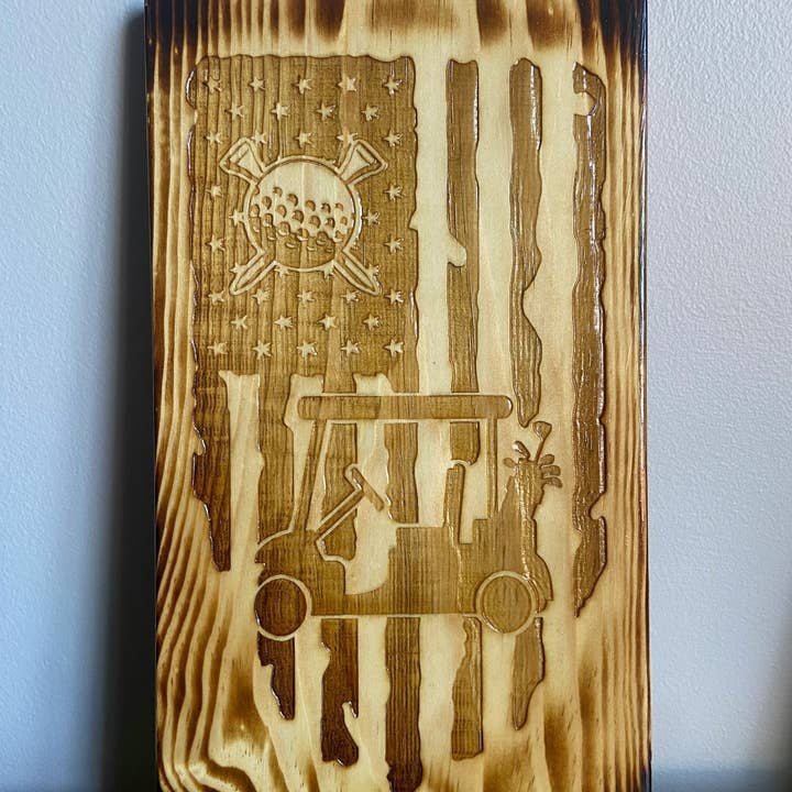 American Flag with Golf Cart Sign for wholesale by Full Woodworking, LLC