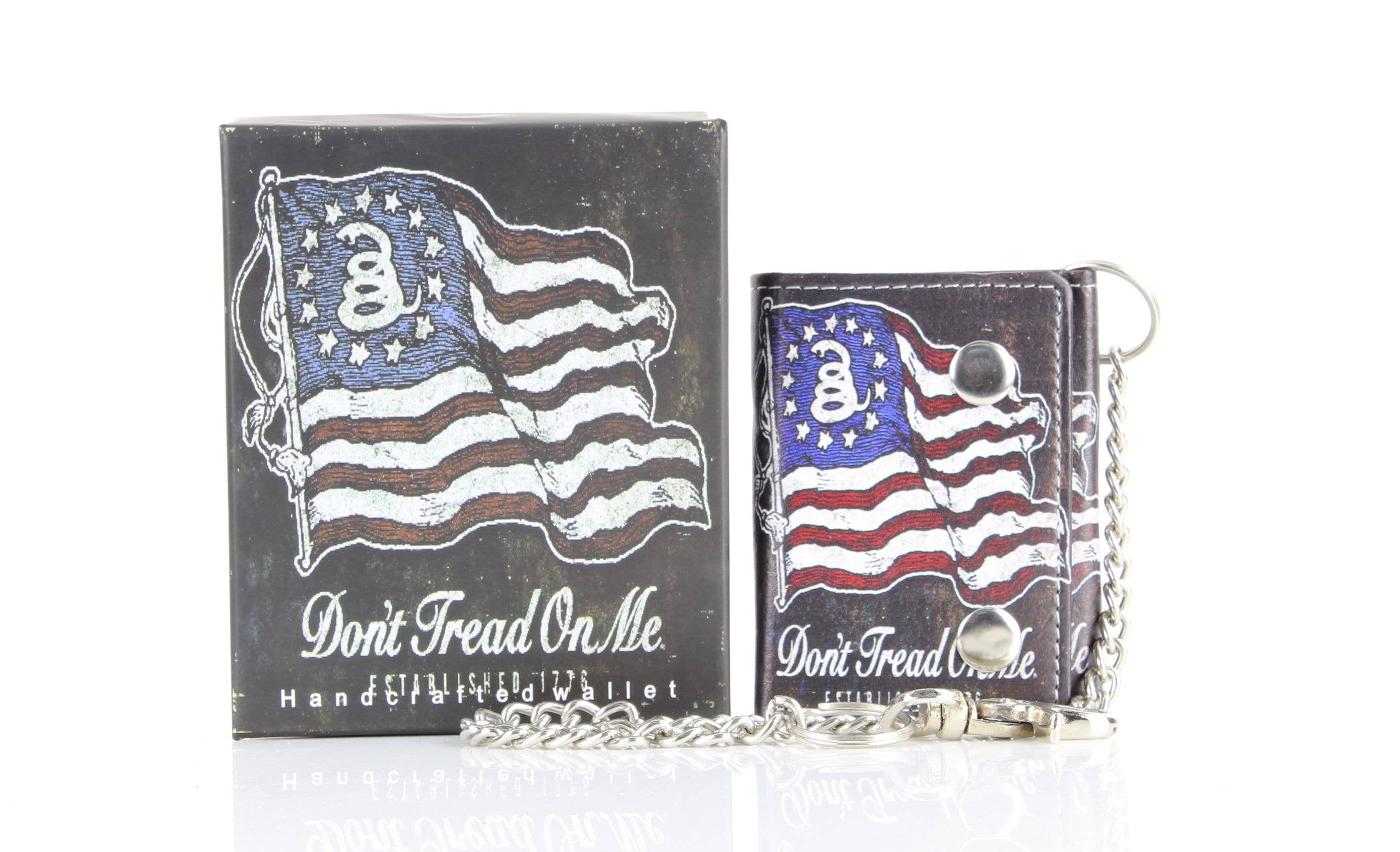 Leather Impressions Inc - Wholesale Wallet - Unisex - Don't Tread On Me Vegan Leather Chain Wallet with Gift Box6