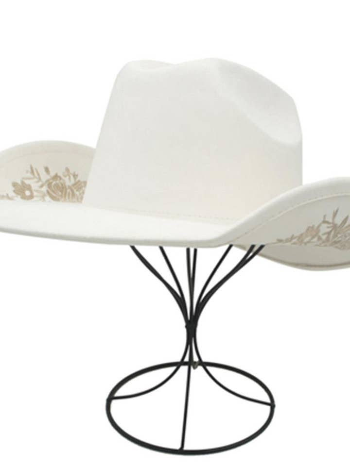 SOFT FAUX SUEDE ROSE EMBROIDERY WEDDING COWBOY HAT for wholesale by Bestto