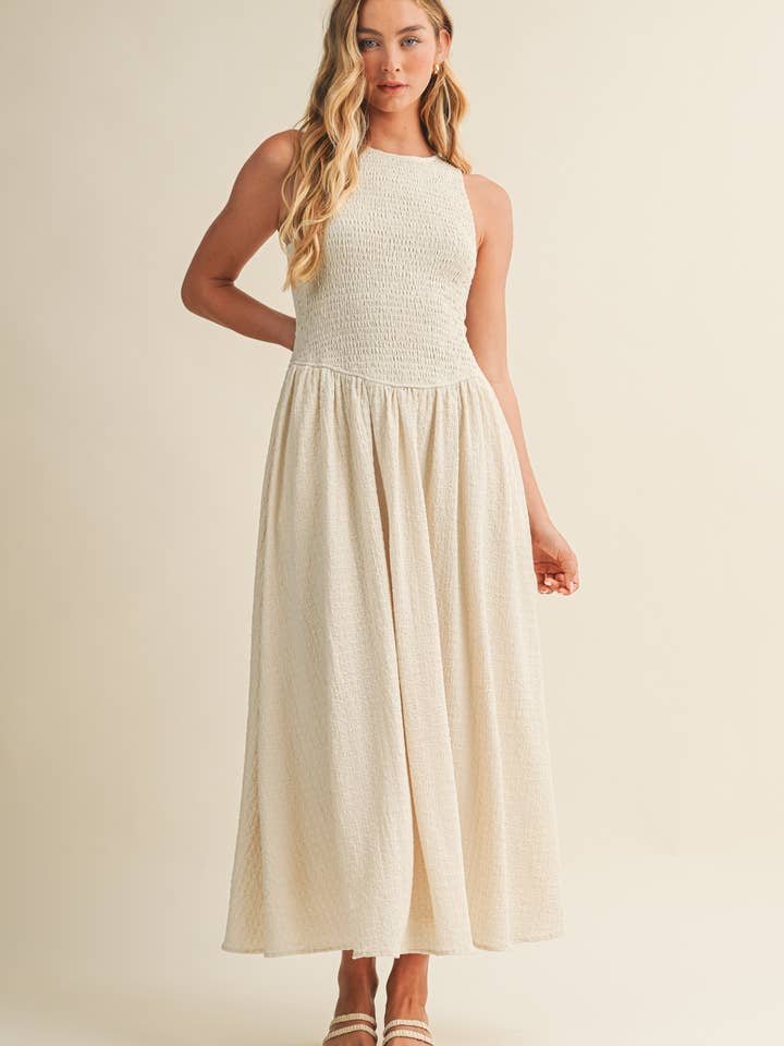 KJOLE MED STRUKTUR OG SMOCK UDEN ÆRMER for engroshandel hos Mustard Seed