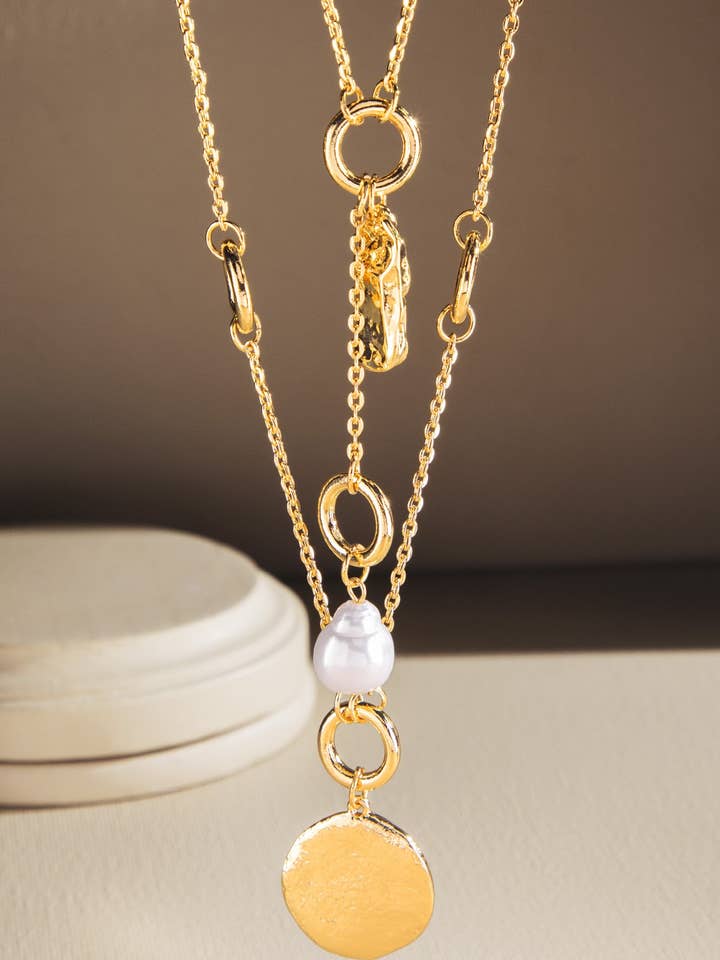 Multi-Layered Chain Necklace with double Pendants for wholesale by Urbanista