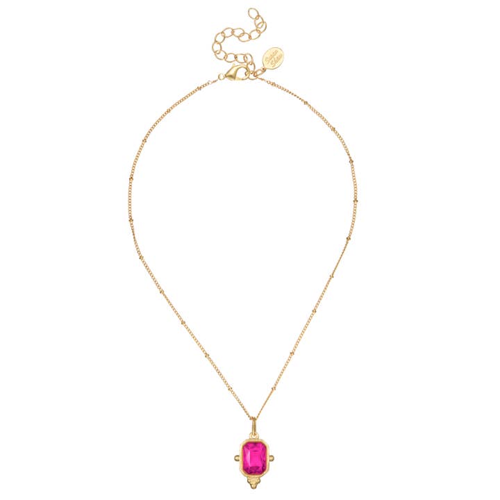 Susan Shaw - Wholesale Pendant/Charm Necklace - Hot Pink Rectangle Crystal Dainty Chain Necklace