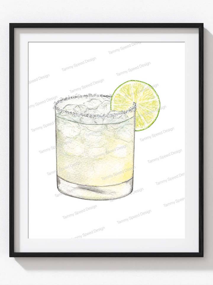 Lime Margarita Art Print, Watercolor Cocktail Print for wholesale by Tammy Speed Design