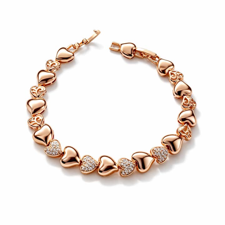 18K Gold Plated Brass 18+2 cm Heart CZ Bracelet | Wholesale for wholesale by DV Jewel