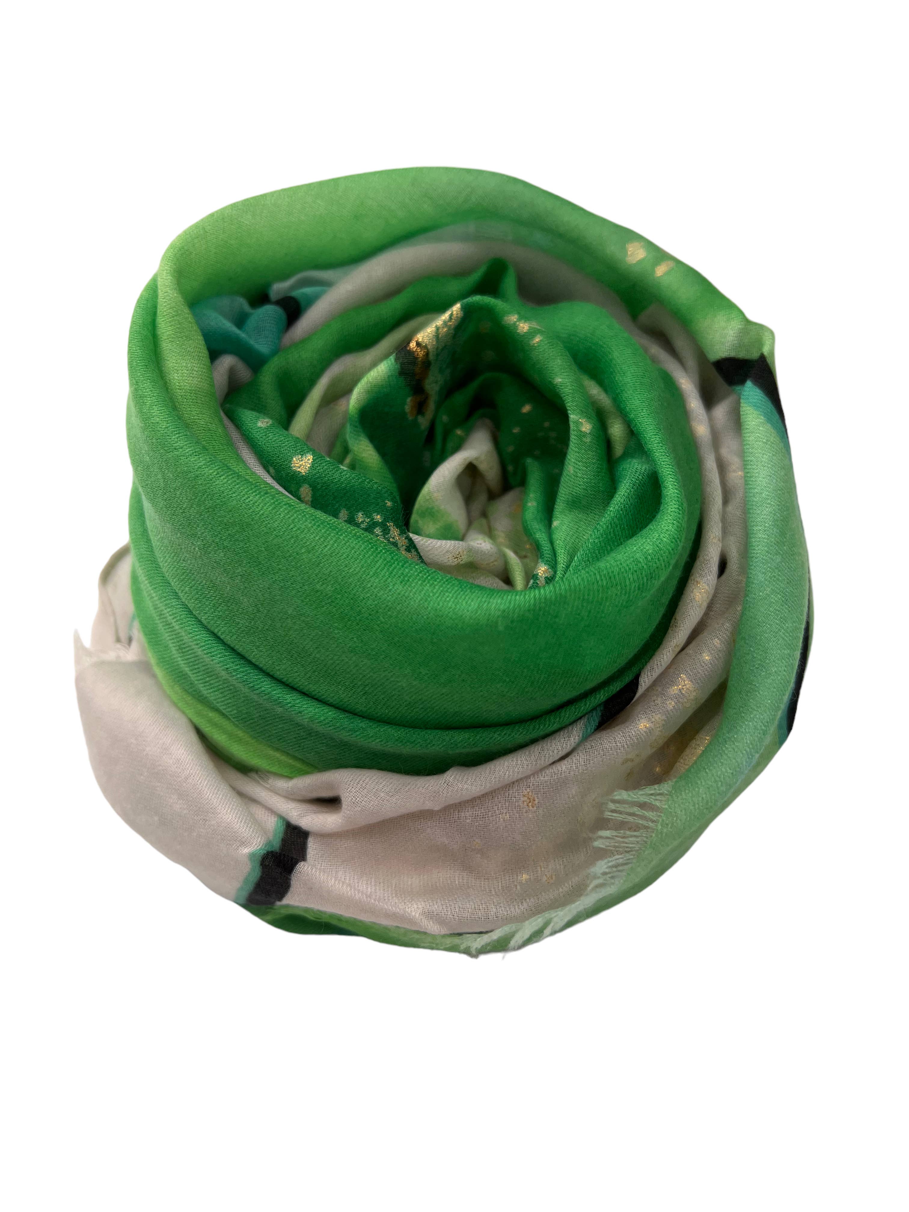 London Scarves – wholesale Halsduk - Dam – Ocean weave tryckt halsduk med guld och silver lappar4