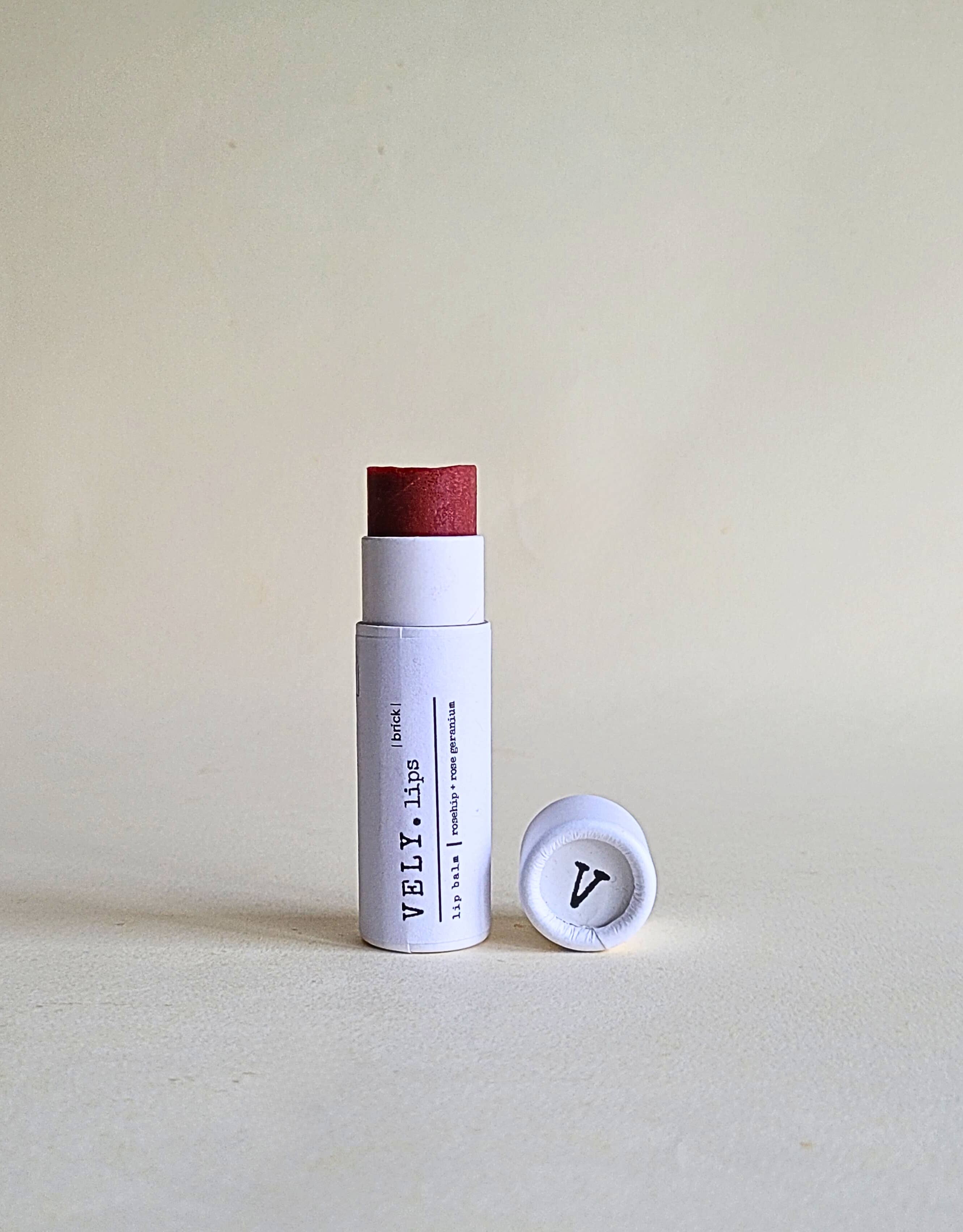 The Vely Soapery – wholesale Lip Balm – Natural Tinted Lip Balm "Brick" with Rosehip and Geranium