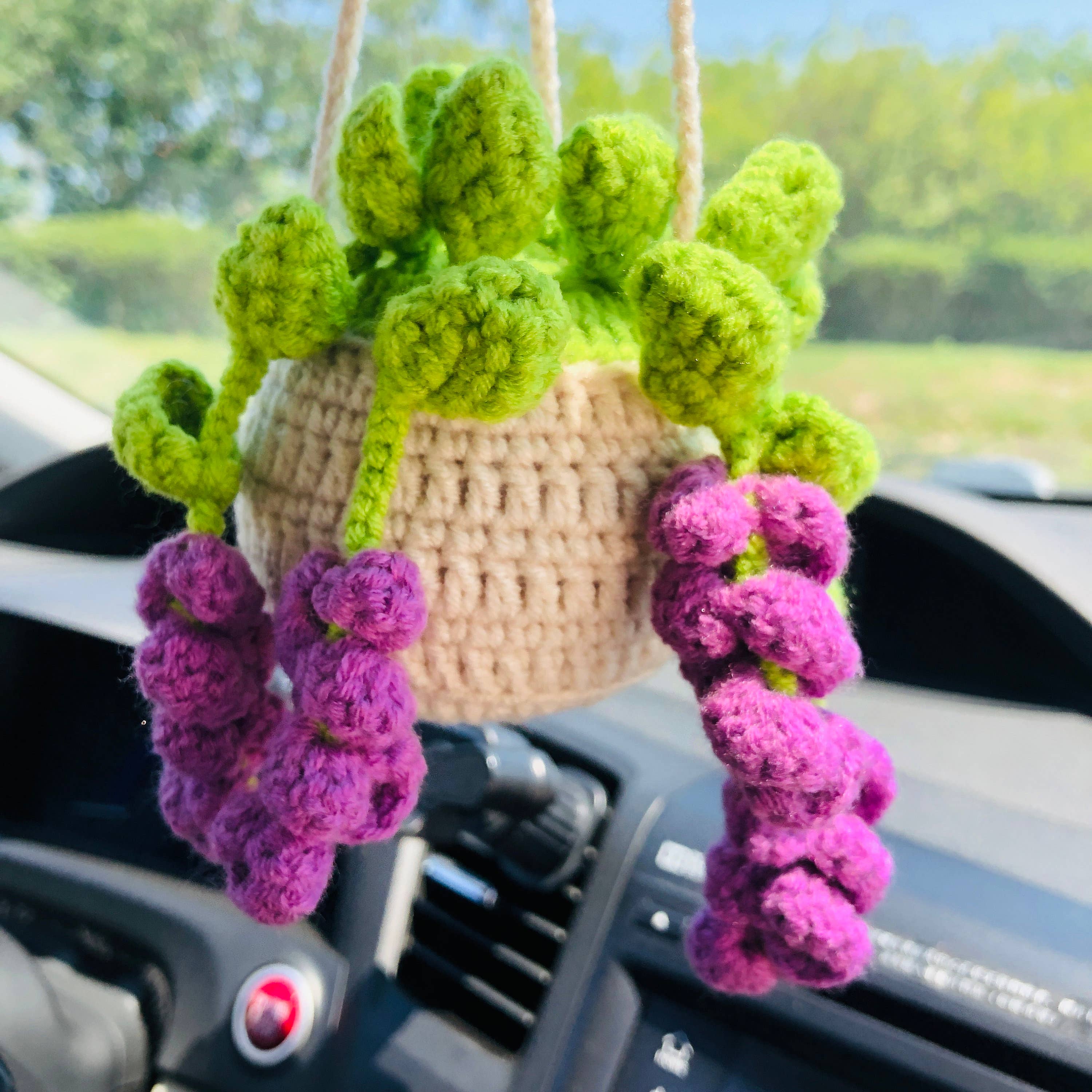 Anh2 LTD - Wholesale Car Decorative Charm - Women's - Cute Crochet Lavender Plant Car Mirror Hanging Pendant Decor3