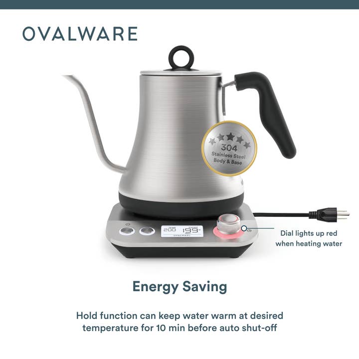 Ovalware - Wholesale Electric Kettle - Stainless Steel Electric Pour Over Kettle | Variable Temp Control