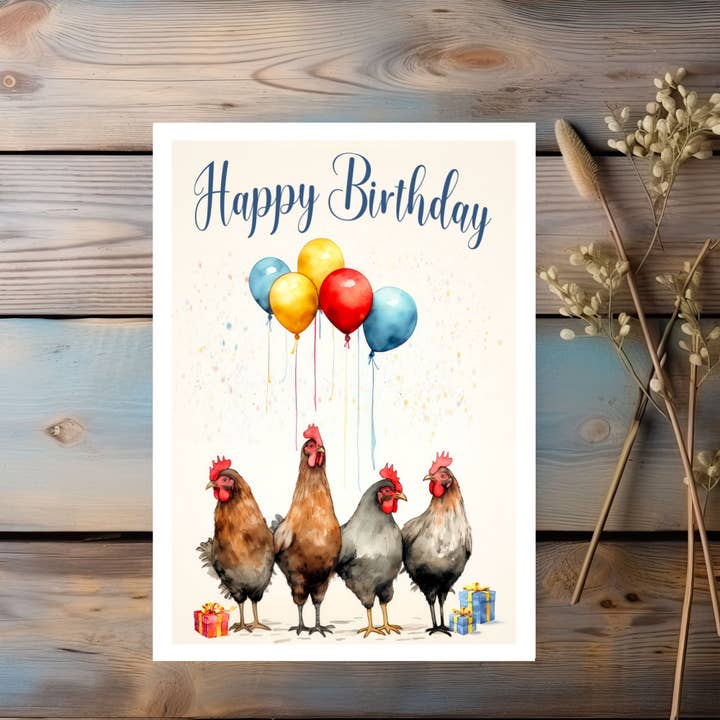 Party Chickens: Happy Birthday Chickens Greeting Card for wholesale by The Naughty Equestrian