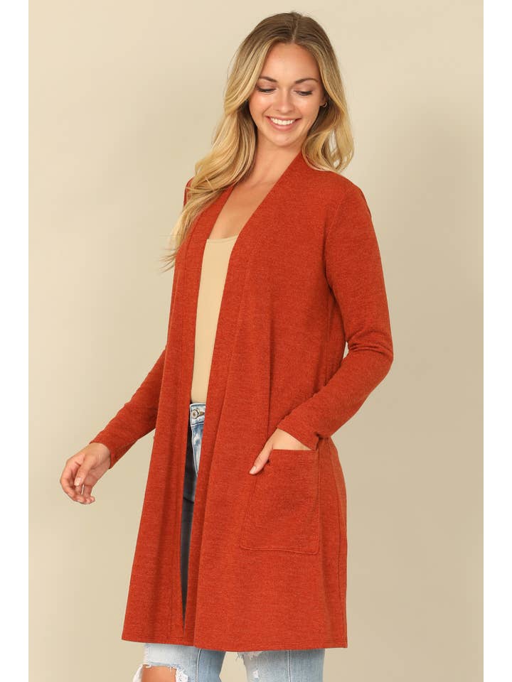 You & Me - Wholesale Cardigan - Women's - YMC30014V-SOLID LONG SLEEVE SIDE POCKET OPEN FRONT CARDIGAN18