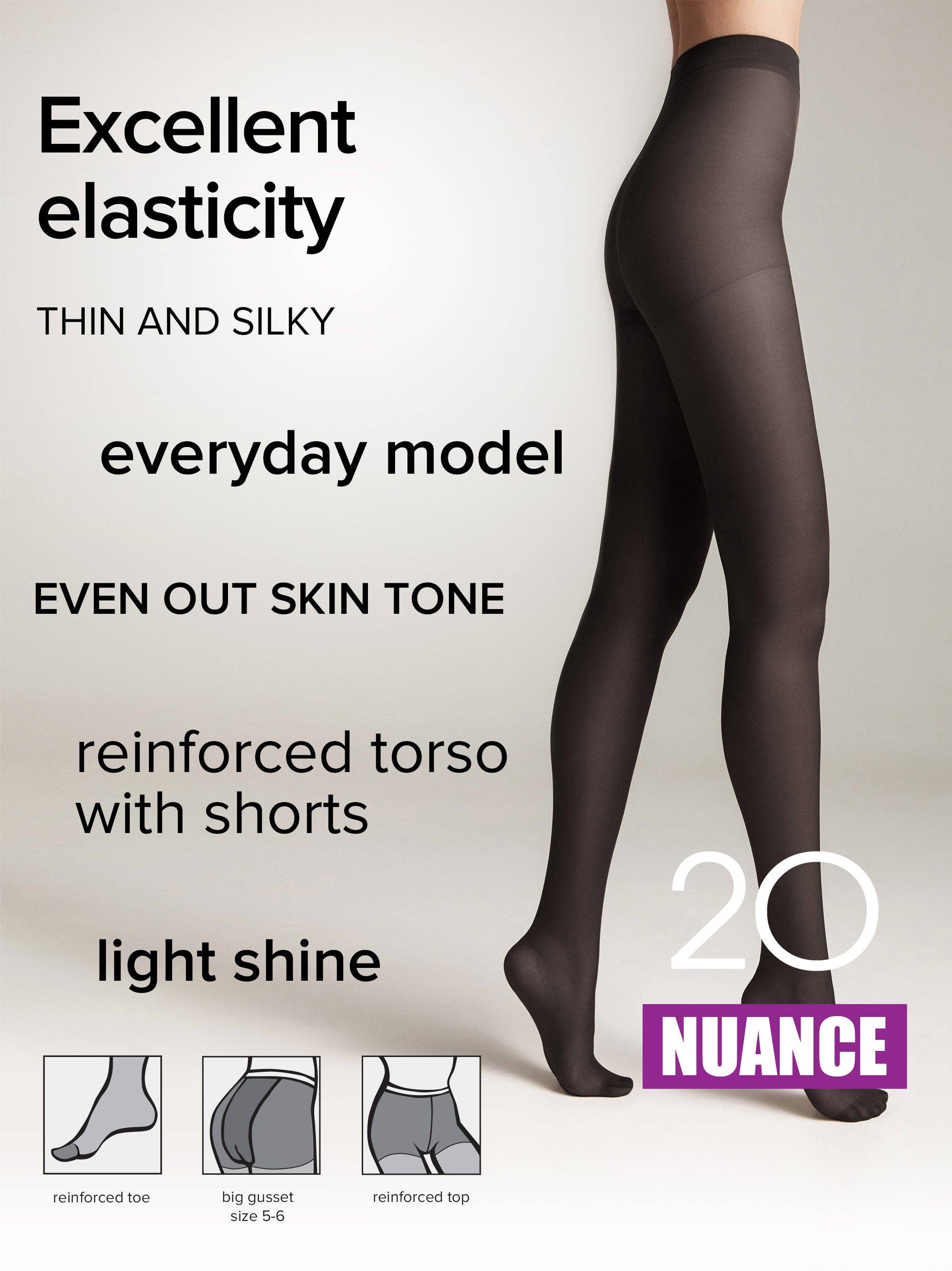 Conte Elegant – Engroshandel Tights - Dame – Strømpebukser Conte Nuance 20 Den - Forstærkede Shorts1