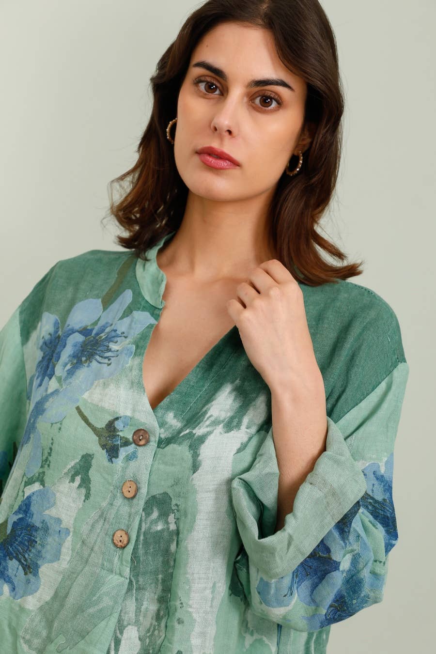 Lea & Luc - Grandes Tailles - Wholesale Dress - Women's - Floral print dress in 100% Linen REF. 722309