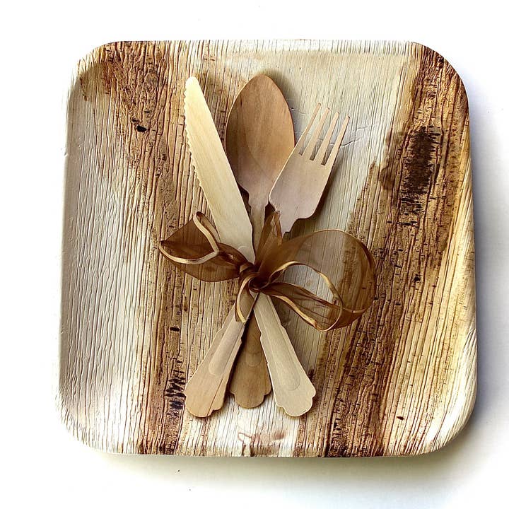 Eco Elegant Table Ware - Vente Assiette jetable - Assiette en feuille de palmier 100 pièces carrée 300 couverts Heavy Duty