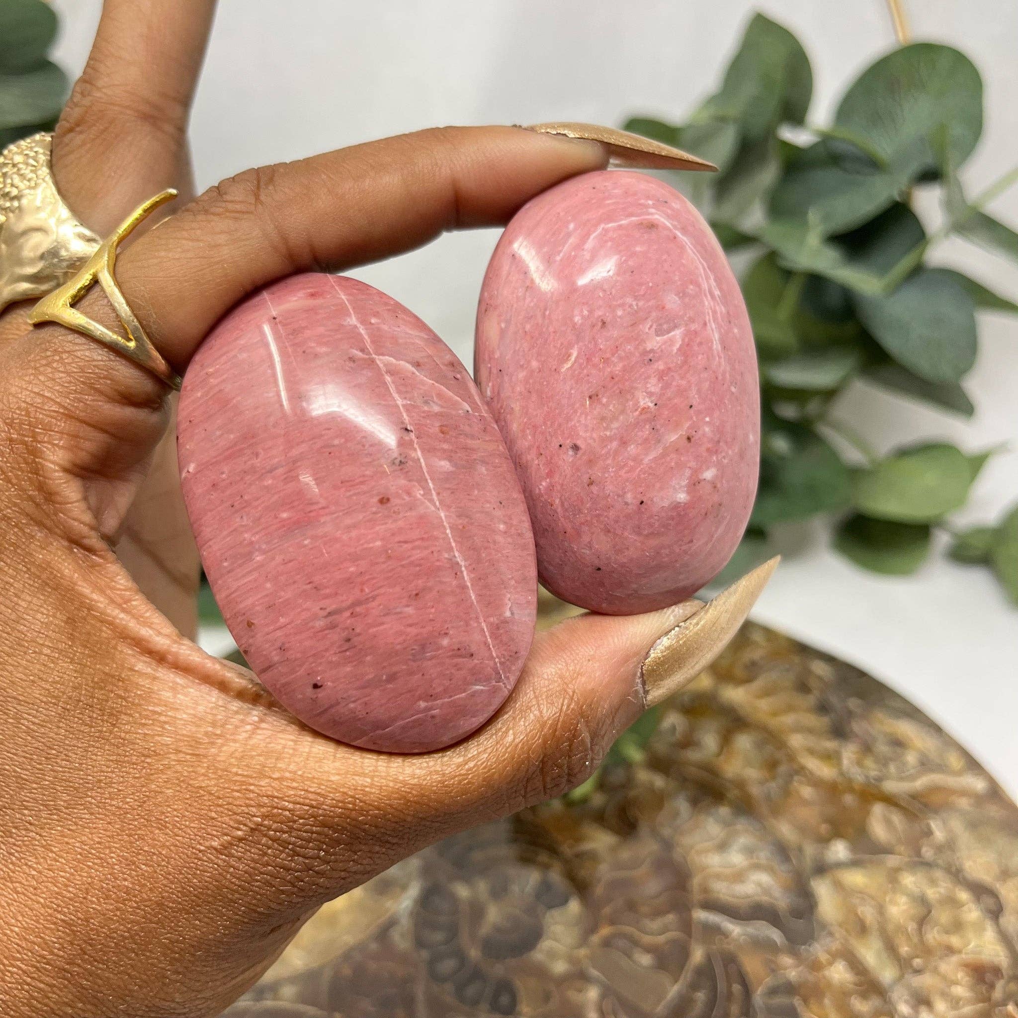 The Crystal Tabby – wholesale Spiritual stone/crystal – Pink Petrified Wood Palm Stone3