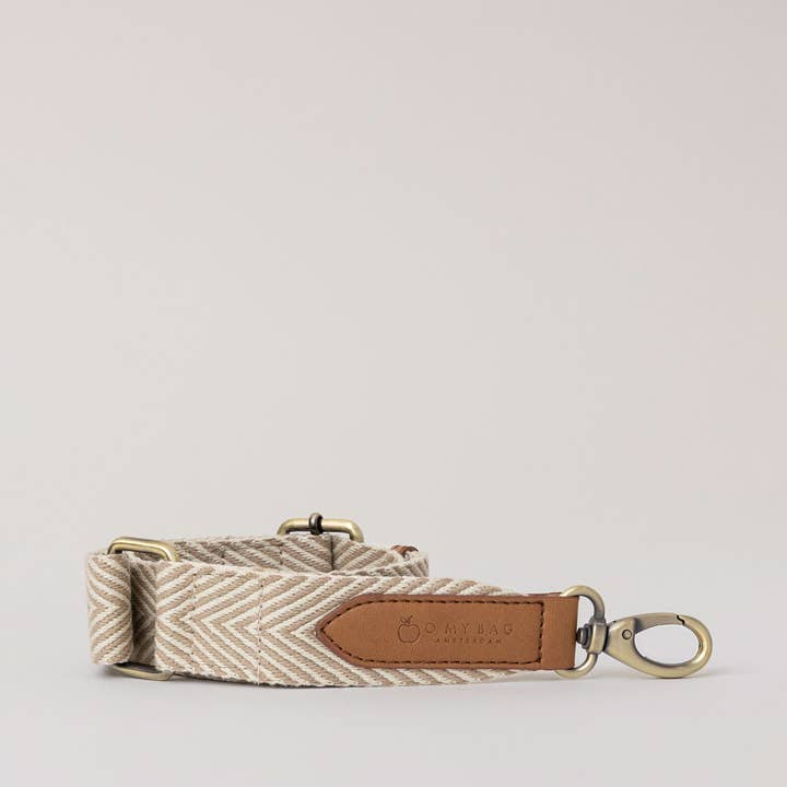 O My Bag – wholesale Bag strap – women's – Vegan Bag Strap - Herringbone Webbing Strap - Sand Cognac