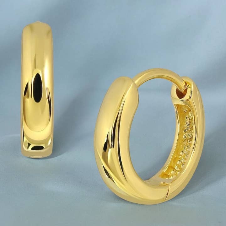 Boucles d’oreilles classiques huggie en argent sterling 925, plaquées or 18 carats, 14 x 14 mm pour la vente par MadamLili