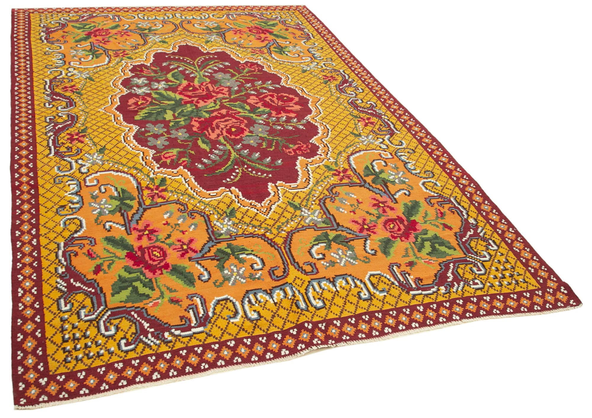 RUG N CARPET - Wholesale Vloerkleed - 6x10 Gele Handgemaakte Moldavische Kilim Tapijt - 233771