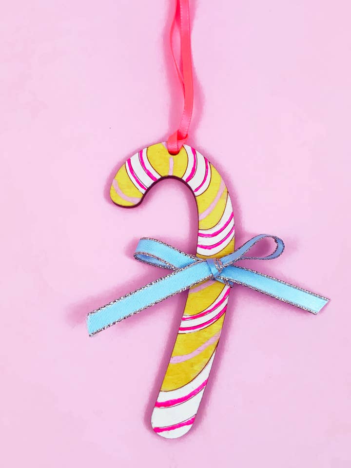 Christmas Ornament Candy Cane (Lemon) for wholesale by Eleanor Moss Studio