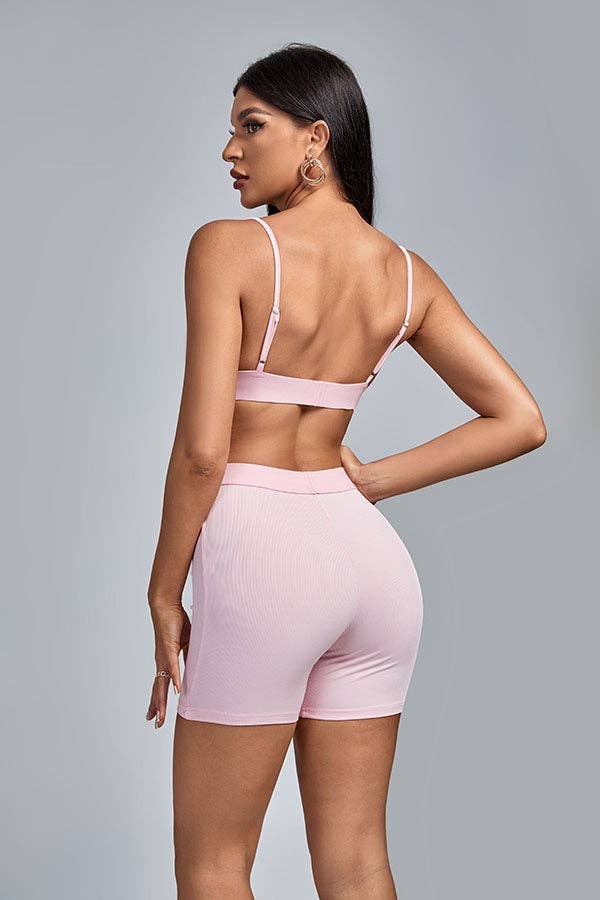 MB Fashion Wholesale - Vente Ensemble de vêtements d'intérieur – femme - Ensemble bralette côtelée et short de motard MB FASHION 2421T16