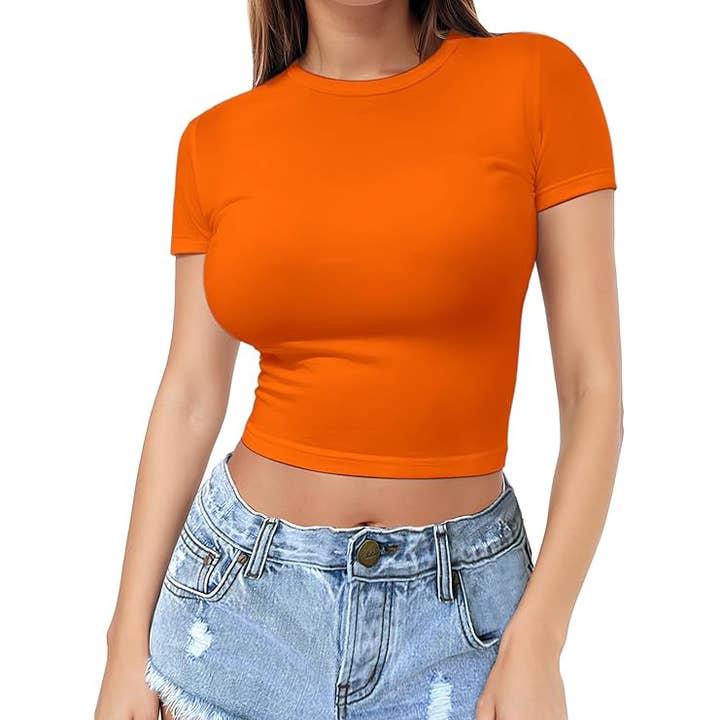 Rosa Clothing - Wholesale T-Shirt - Women's - Classic Fitted Short Sleeve Crop T-Shirt 11 Colors5