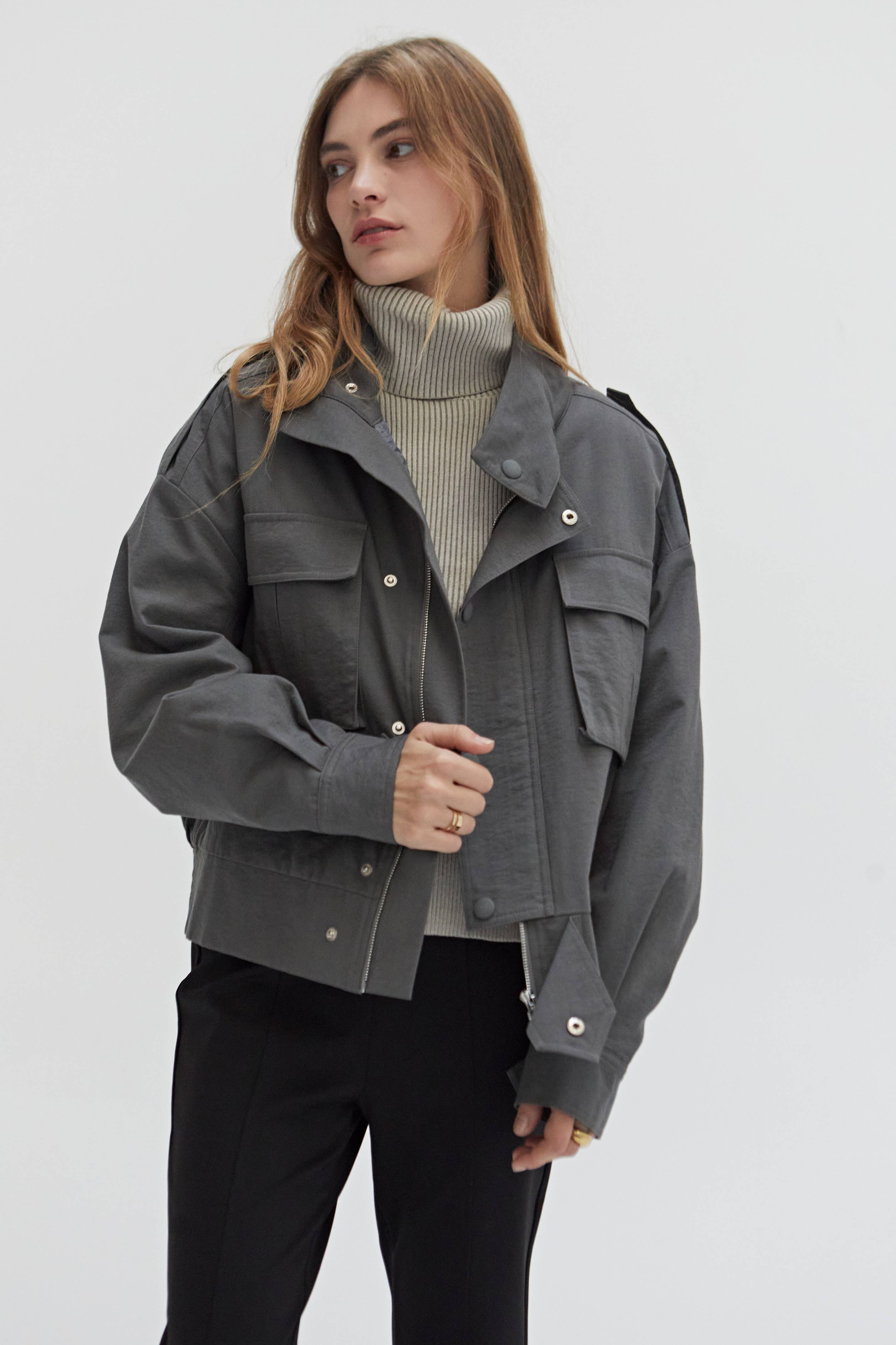 CHARCOAL CJ9215 - Jae Utility Jacket for wholesale on Faire2