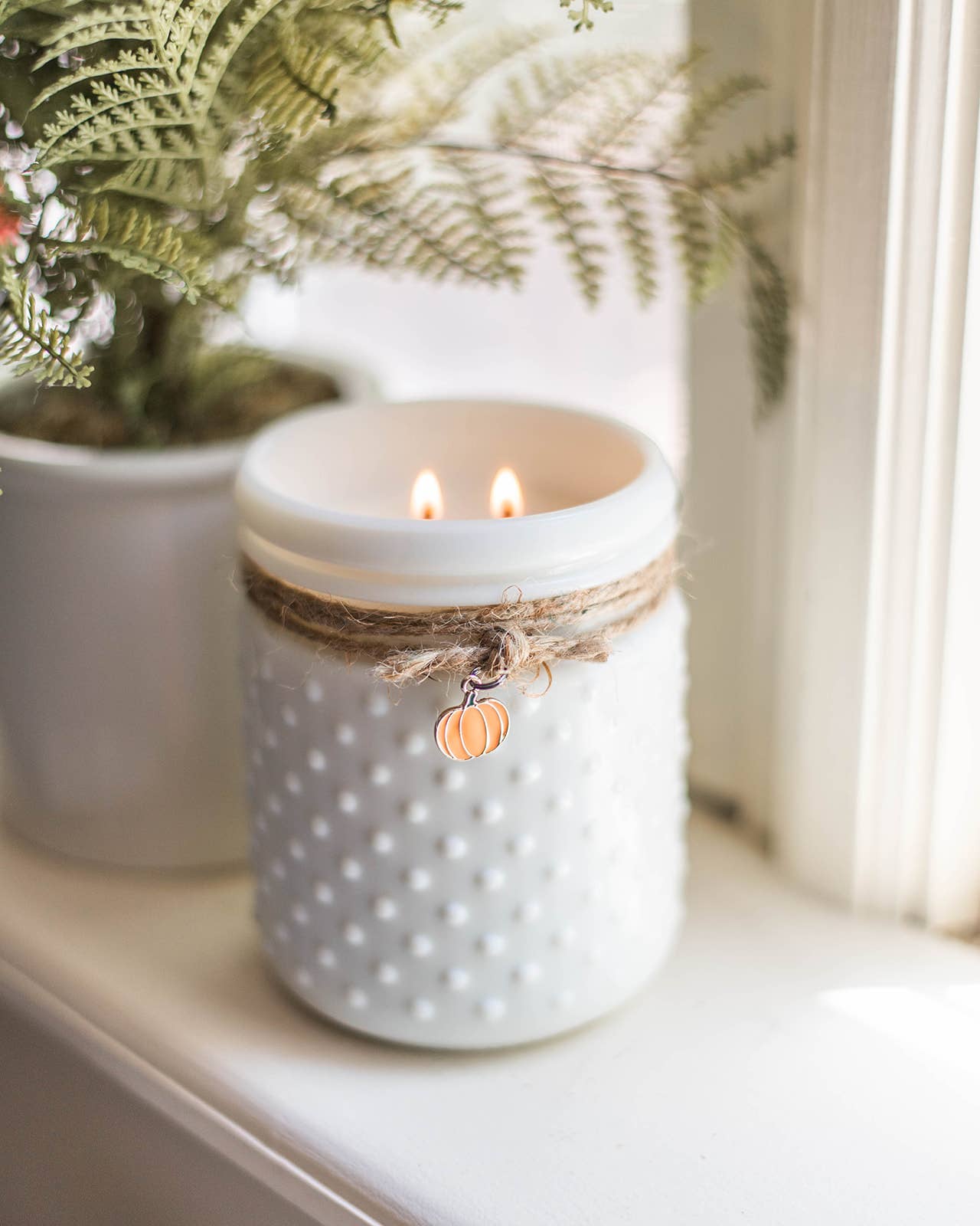 Sweet Wick Candle Company - Wholesale Jar/Filled Candle - Vintage White Hobnail Candle with Pumpkin Charm1