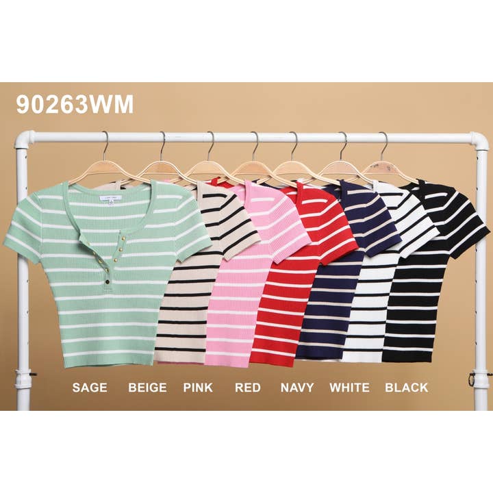 Striped Knit Crop Top Easy Style All Day Comfort for wholesale by Apolline