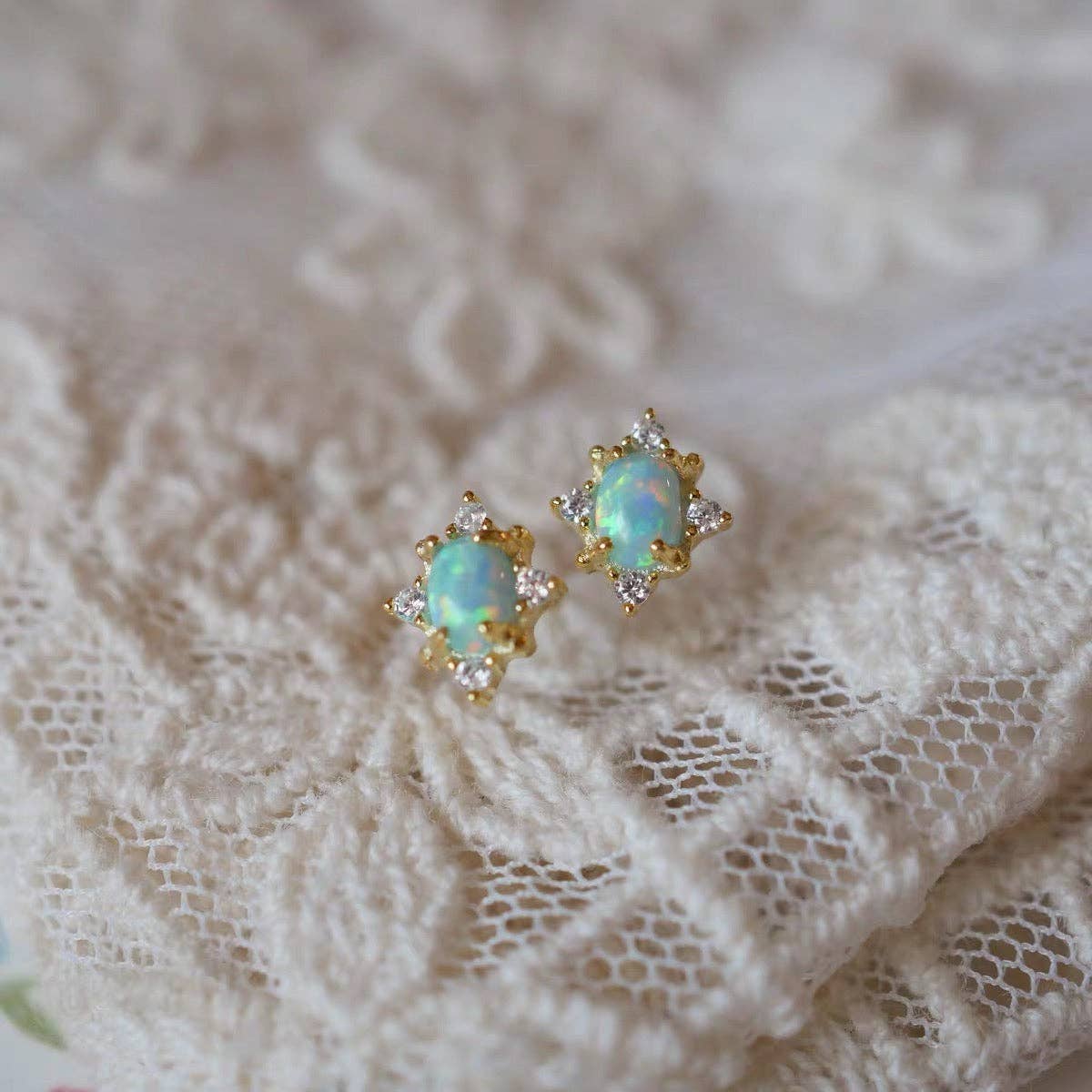 happyzzzsu - Wholesale Stud/Post Earrings - Sterling Silver Opal Stud Earrings