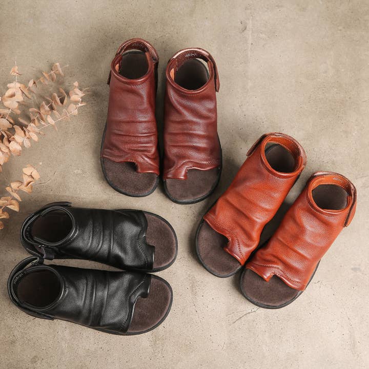 DWARVES - Wholesale Sandals - Women's - Sandals Boots Soft Cowhide Leather Plantform Summer Boots Open Peep Toe Post Wrap Ankle Sandals Flatforms Black/Coffee/Brown1