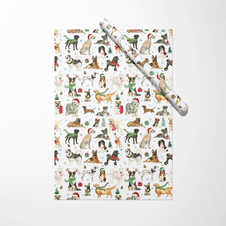 KelseyMDesigns – Großhandel Geschenkpapierrolle – Weihnachts-Geschenkpapier „Cozy Christmas Dogs“, 3-Blatt-Rolle5