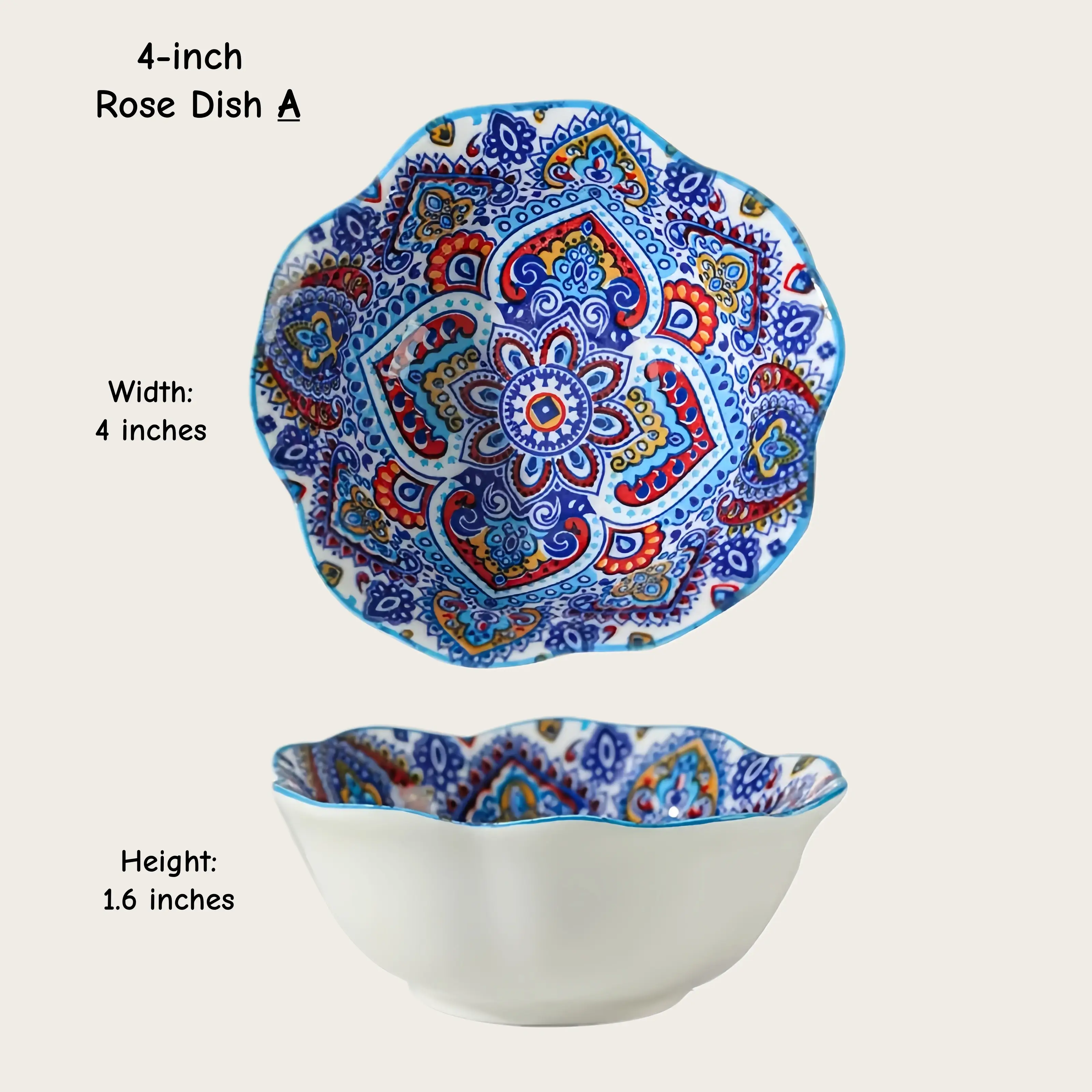 Otterware - Vente Bols à condiments/sauces - Bols en céramique hexagonaux et roses marocains (10 cm)0