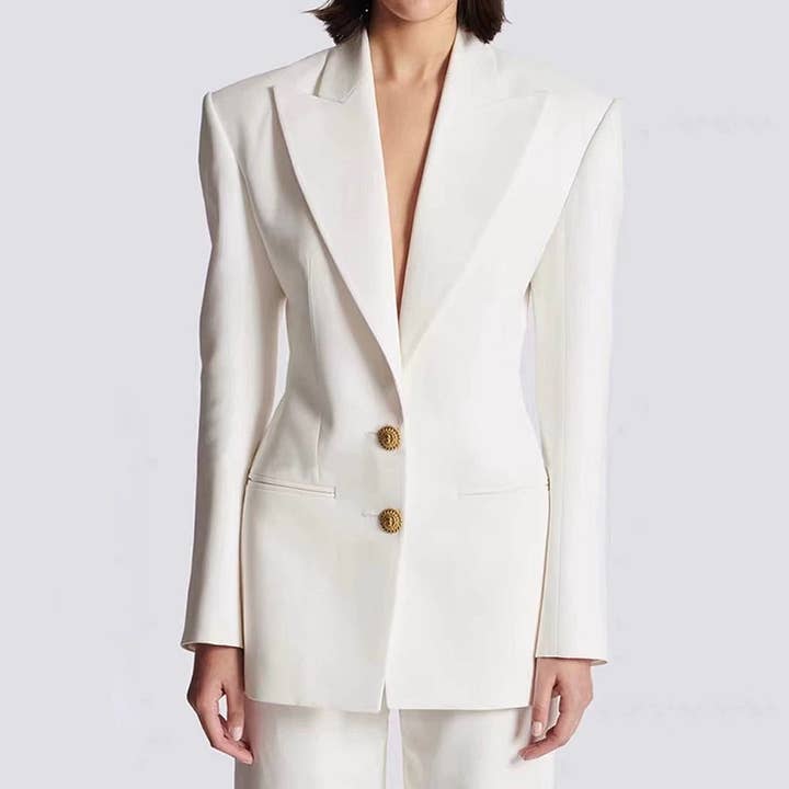 Blazer blanc élégant pour femme avec boutons dorés SY313 pour la vente par Sanyao Fashion
