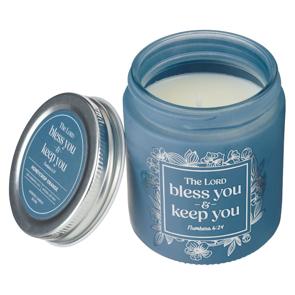 Christian Art Gifts - Wholesale Jar/Filled Candle - Glass Candle w/Screw Top Lid Blue Bless\Keep You Num. 6:241