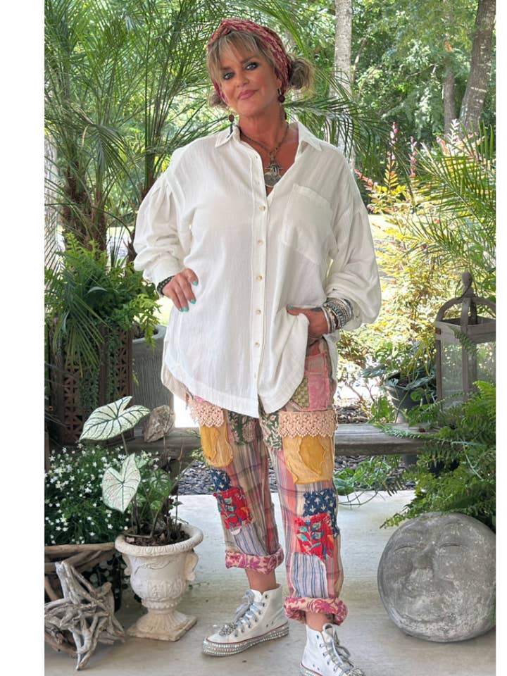 Traveling On Pants - Patched Up for wholesale by Jaded Gypsy