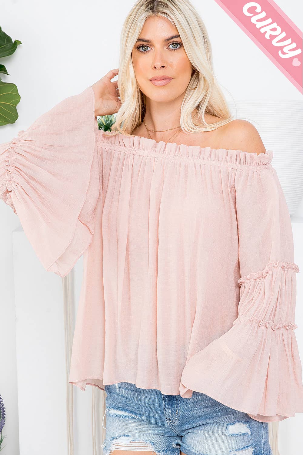 Sweet Lovely by Jen - Wholesale Blouse - Women's - PLUS SIZE  OFF SHOULDER TIERED SLEEVE TOP41