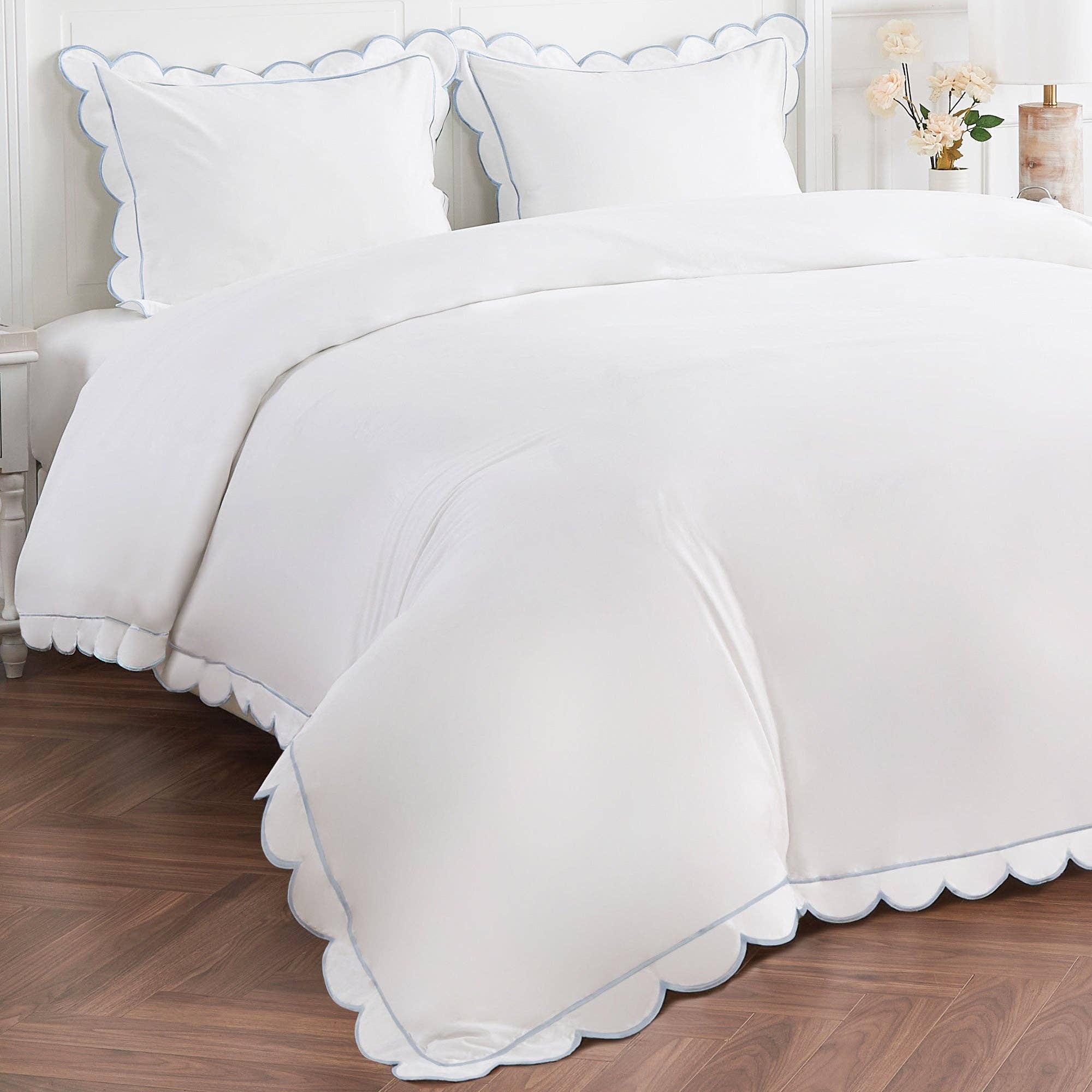 Mélange Home - Vente Housses de couette - Ensemble de housse de couette en percale de coton brodé à bord festonné6