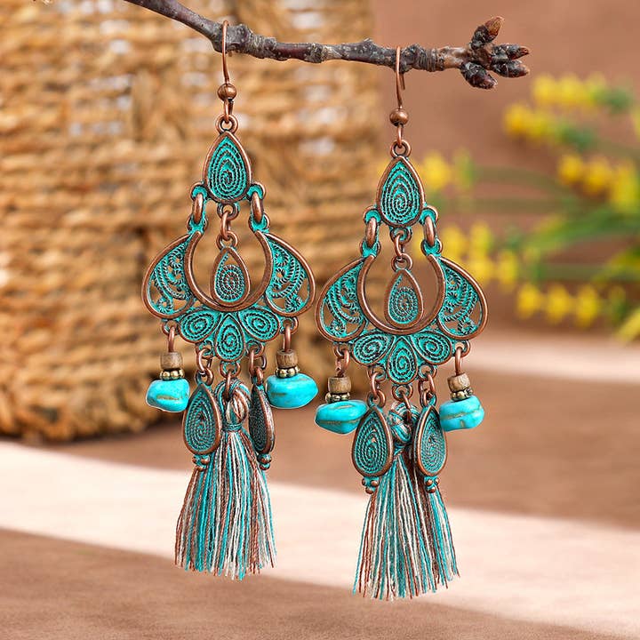 Vintage Metal Tassel Earrings Creative Bohemian Jewelry for wholesale by Halcyon Outfitters®