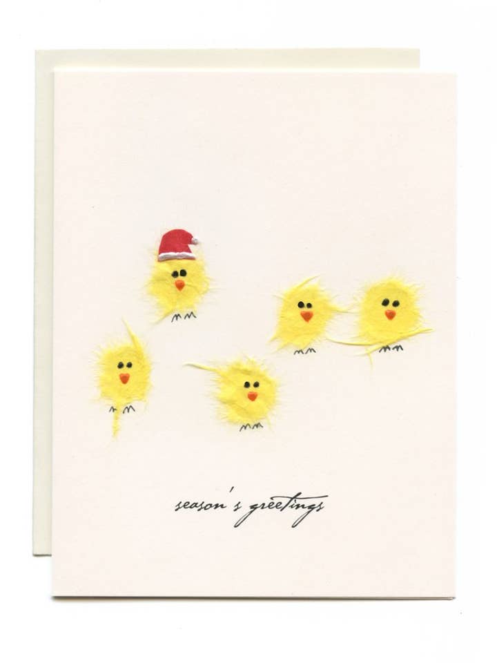 "Season's Greetings" 5 Chicks & a Santa Hat for wholesale by FLAUNT HANDMADE CORRESPONDENCES
