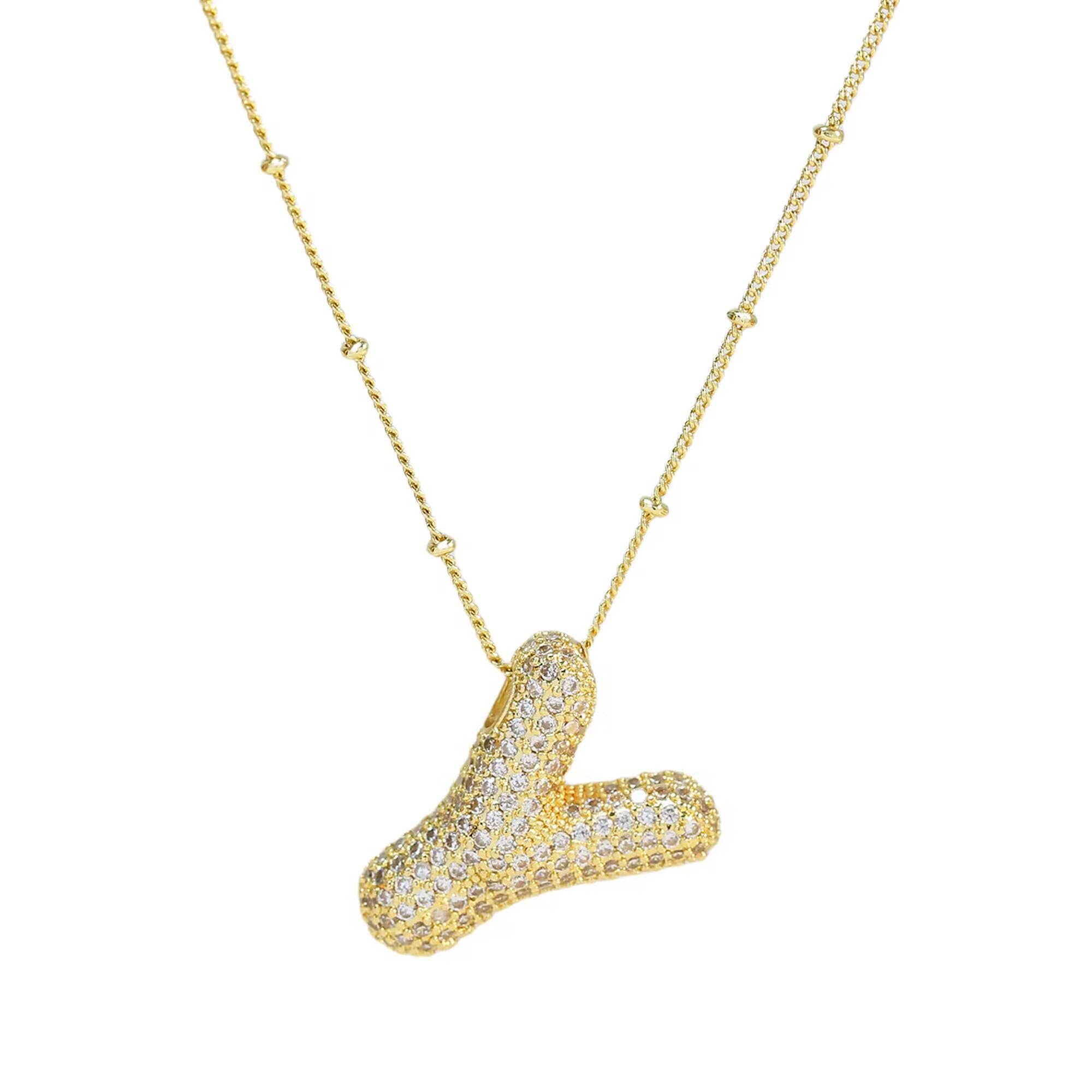 Savvy Bling - Wholesale Pendant/Charm Necklace - Initial CZ Balloon Bubble 18K Gold Necklace24