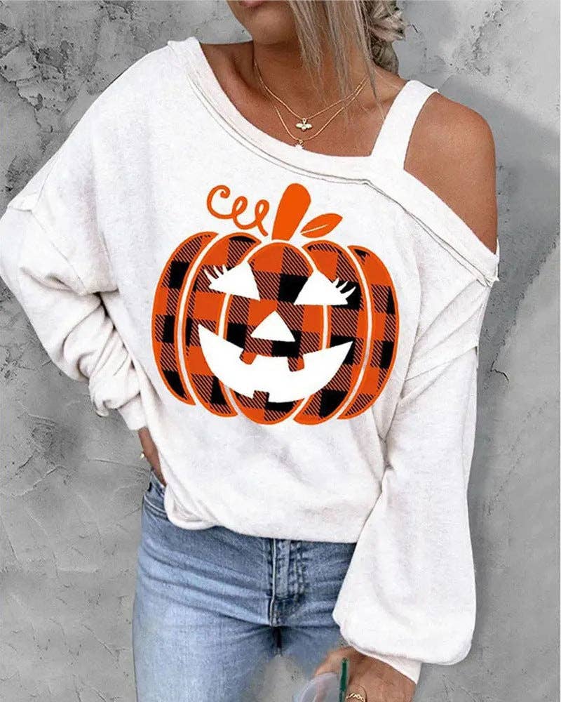 SALINA TRADING INC - Wholesale Graphic Sweatshirt - Women's - Halloween Women Cool Shoulder Sweatshirt with 3D Effect1