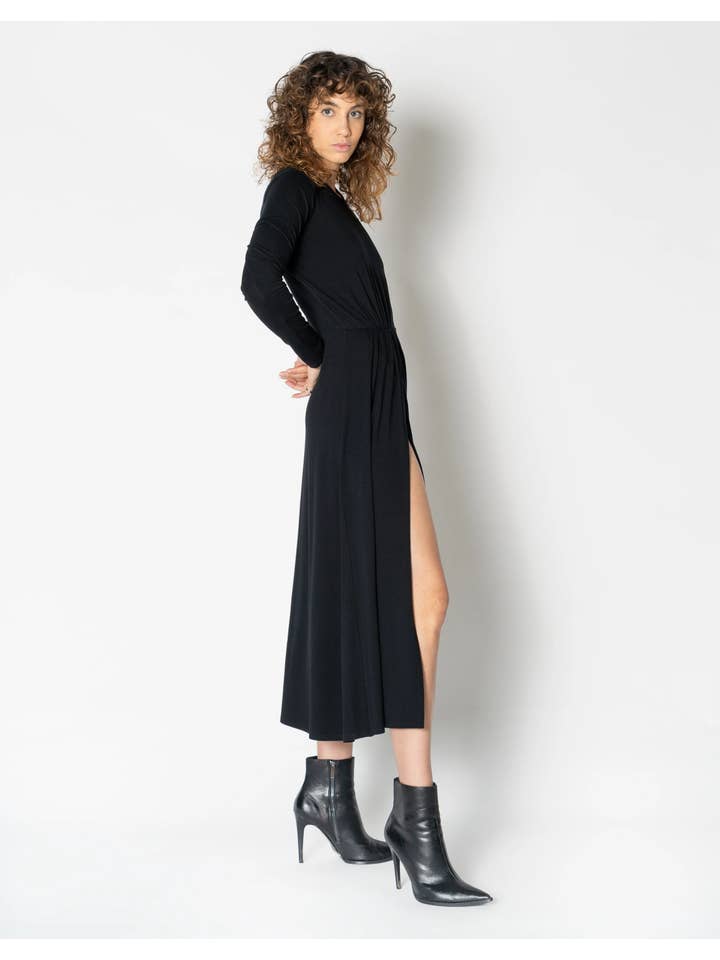 Black Side Slit Draped Dress for wholesale on Faire2