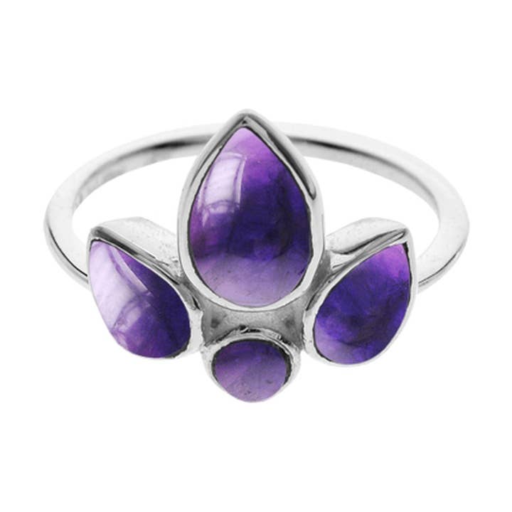 Lola fleur-de-lis clustered amethyst ring for wholesale by Kali Ma Designs - Sterling Silver Jewellery
