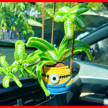 Anh2 LTD - Wholesale Car Decorative Charm - Unisex - Crochet Spider Plant Cute Minion Car Hanging, Cute Minion