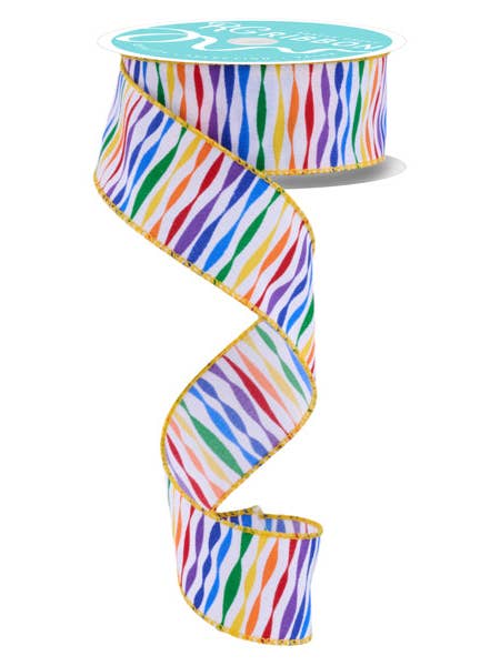 1.5"X10YD RAINBOW TWISTED STRIPE - WHITE/MULTI - RGF142027 for wholesale by General Wholesale Inc