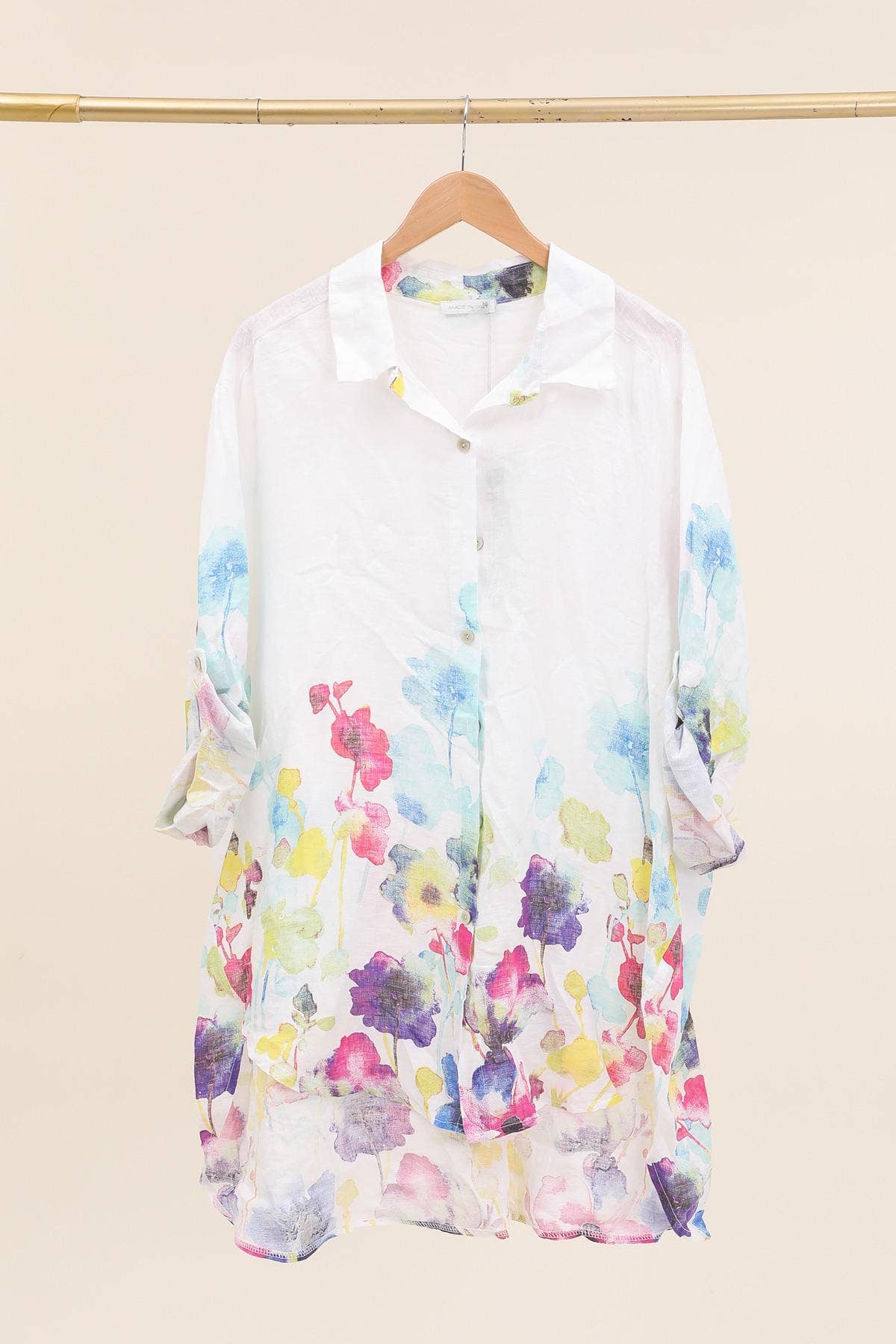 la maison des fibres naturelles - Wholesale Tunic - Women's - flared floral print linen blouse 26513 100% linen +SIZE14