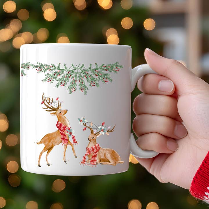 NVC Ecommerce LLC - Wholesale Coffee mug - Festive Reindeer Christmas Lights Ceramic Mug, Holiday Magic1