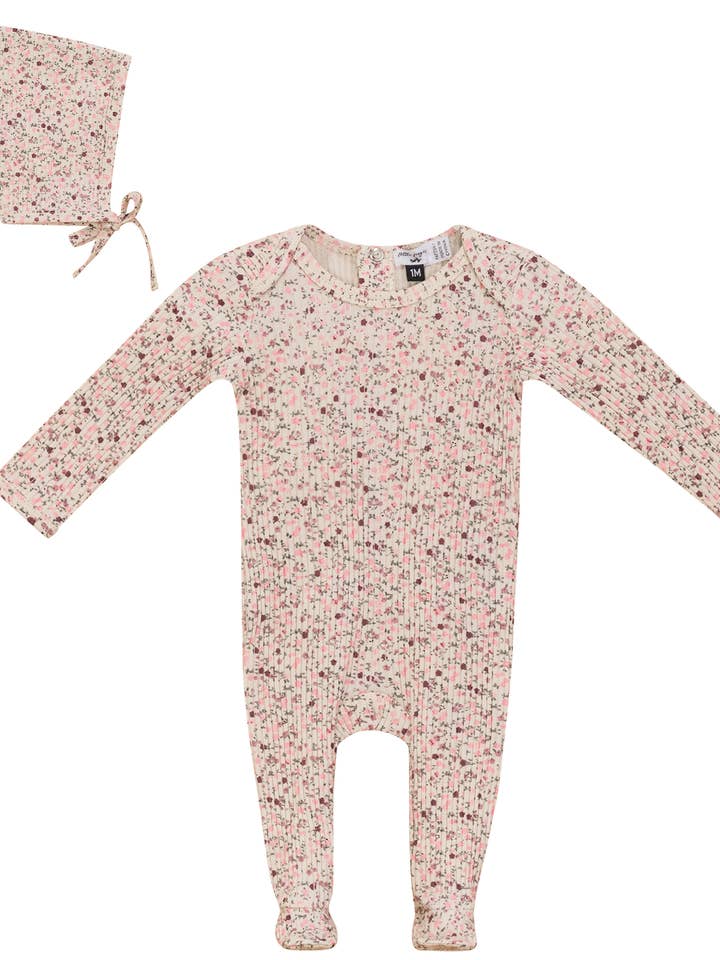 Flower Leaves Print Romper and Bonnet for wholesale by Hush.Shop